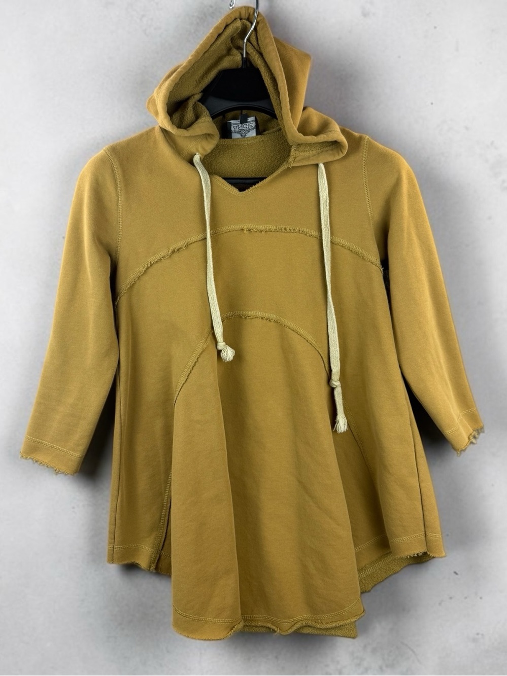 Angie Mustard Yellow Hooded Sweatshirt with Drawstrings